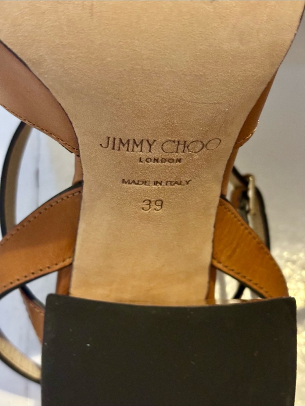 Jimmy Choo Tan Leather Block Heel Sandals - Picture 7 of 7